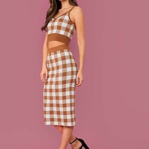 Shein plaid tank top and skirt sweater set